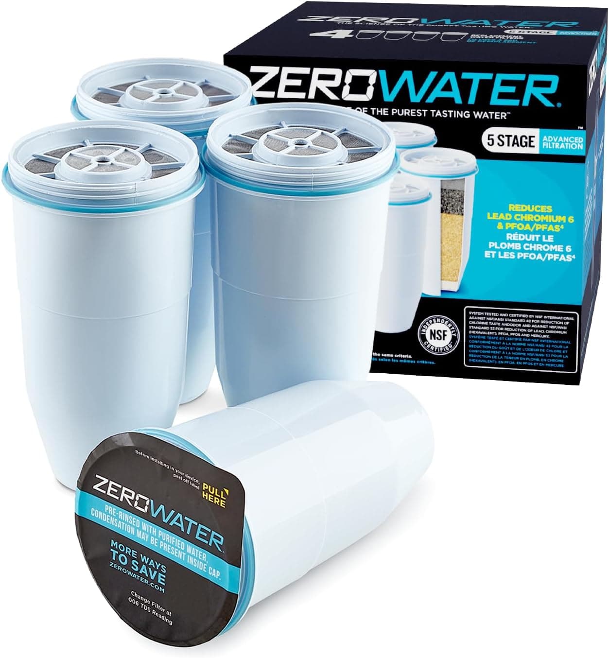 ZeroWater 5级滤芯(4个装)净水壶替换滤芯